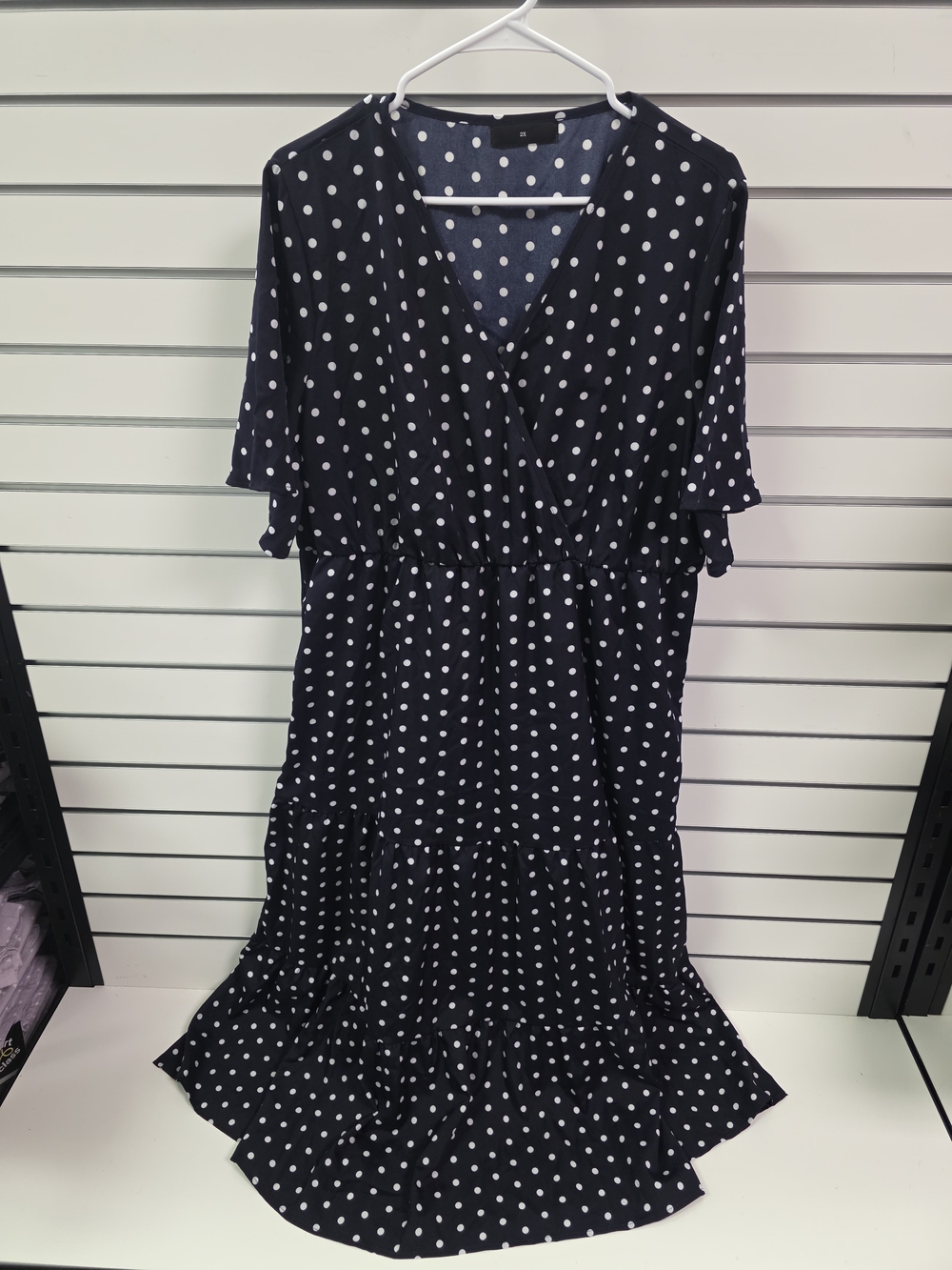Polka Dot V-Neck Midi Dress - Black/White